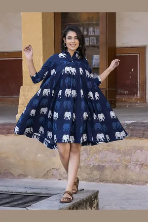 Corsica Women Printed Shirt Collar Neck Regular Sleeves Fit and Flare Dress