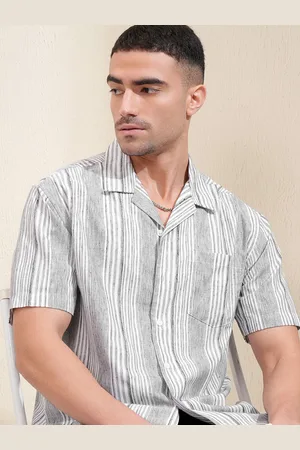 LocoMotive Premium Men Horizontal Stripped Cuban Collar Relaxed Fit Shirt