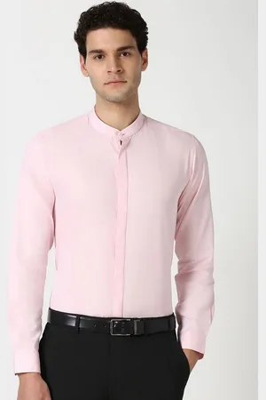 Peter England Men Band Collar Solid Cotton Slim Fit Formal Shirt