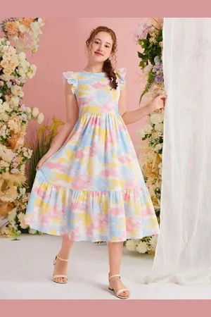 BAESD Girls Floral Printed Fit & Flare Midi Dress