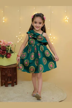 BownBee Girls One Shoulder Jacquard Fit & Flare Dress