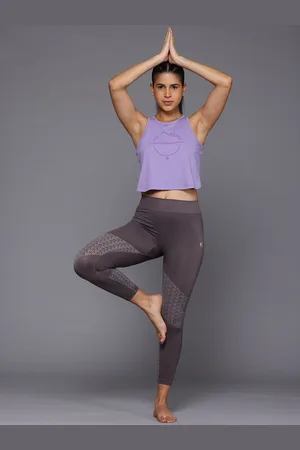 HRX Typography Print Cut-out Detail Crop Yoga T-shirt with Tie-ups