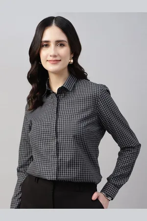 English Navy Women Micro Checks Opaque Checked Formal Shirt