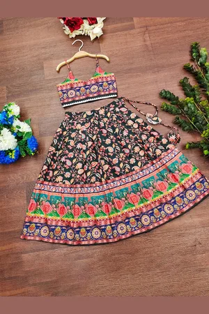 BAESD Girls Printed Mukaish Foil Print Ready to Wear Lehenga & Blouse With Dupatta