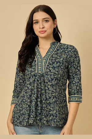 Azira Women Mandarin Collar Printed Tunic