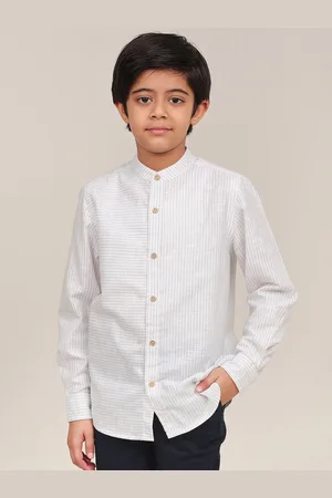 Campana Boys Pinstripes Mandarin Collar Cotton Shirt
