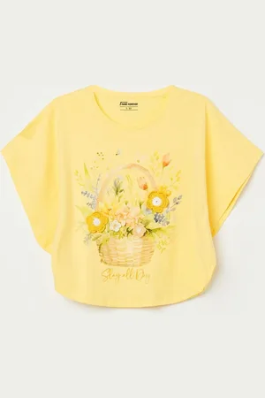Lifestyle Girls Floral Printed Extended Sleeves Cotton T-shirt