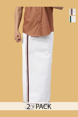 WHITE HEART Men Pack of 2 Pure Cotton Single Layer Dhoti with Coloured Border