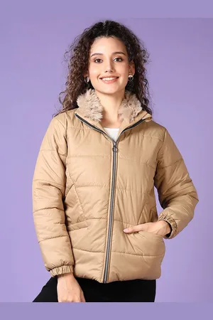 V-Mart Women Mock Collar Solid Cotton Casual Parka Jacket