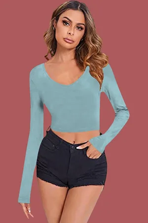 Dream Beauty Fashion Women V-Neck Fitted Crop Top