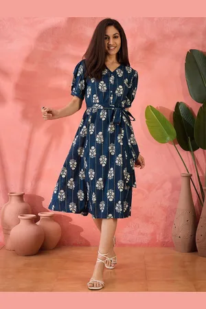 Sangria Printed Pure Cotton A-Line Ethnic Dress