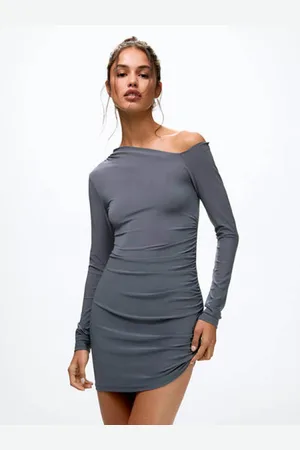 HERE&NOW Women Asymmetric Neck Bodycon Mini Dress