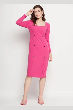 MADAME Women Square Neck Midi Sheath Dress