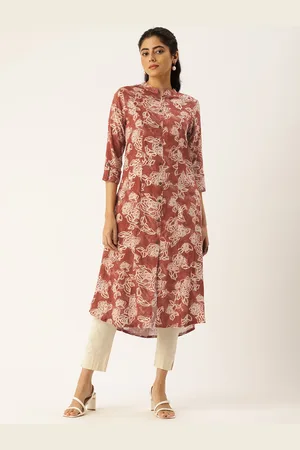 Amukti Printed Mandarin Collar Roll-Up Sleeves Kurta