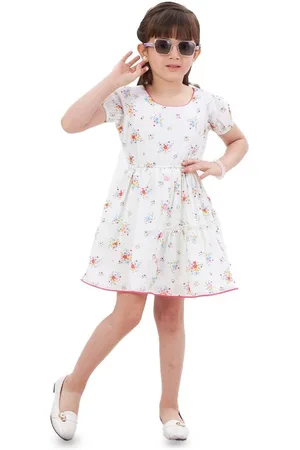 BAESD Girls Floral Printed Puff Sleeves Fit & Flare Dress
