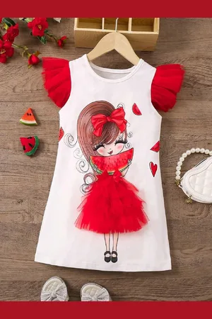 Miss & Chief Girls Print Flutter Sleeve A-Line Dress