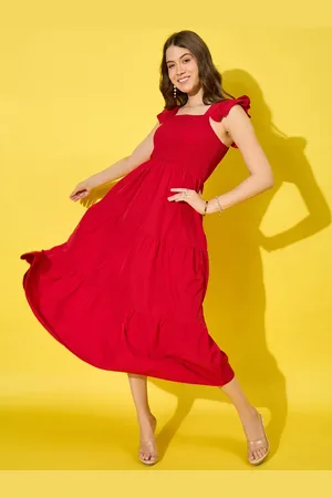BuyNewTrend Women Crepe Fit-Flare Midi Dress