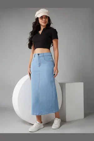 DOLCE CRUDO Denim A-Line Midi Skirt