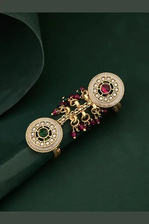 ATIBELLE Gold Plated Stone Studded And Beaded Fusion Finger Ring