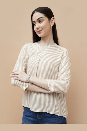 Lifestyle Women Striped Mandarin Collar Top
