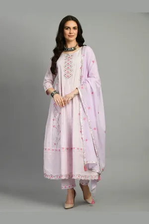 all about you Women Ethnic Motifs Embroidered Panelled Thread Work Pure Cotton Kurta with Trousers & With