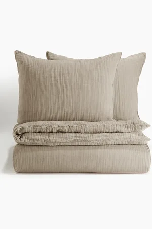 H&M Beige Muslin Double King Duvet Cover Set