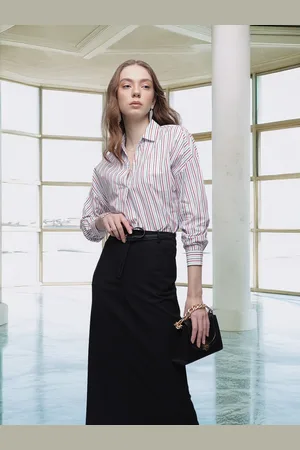 French Connection Striped Pure Cotton Shirt Style Top