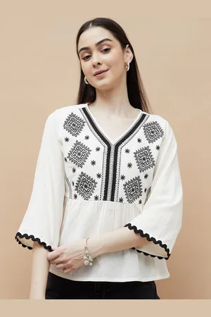 Lifestyle Women Embroidered Flared Sleeve Cotton Tiered Top