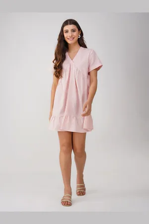 HERE&NOW Striped A-Line V-neck Mini Dress