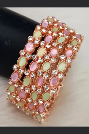 EVY Set Of 4 Rose Gold-Plated Cubic Zircon-Studded Bangles