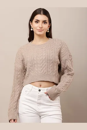 NoBarr Women Cable Knit Crop Pullover