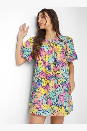 HERE&NOW Women Floral Printed A-Line Midi Dress