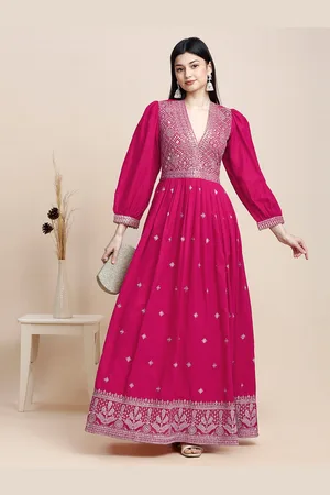 MADHURAM Ethnic Motifs Embroidered Puff Sleeve Gown Maxi Dress