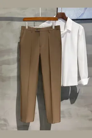 HERE&NOW Men Smart Tapered Fit High-Rise Corduroy Trousers