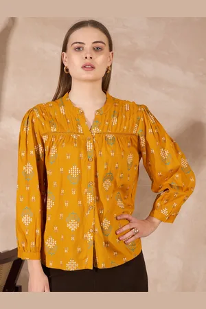 all about you Women Floral Print Mandarin Collar Puff Sleeve Top