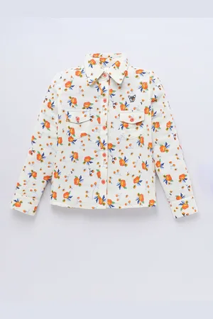 naughty ninos Girls Modern Fit Spread Collar Floral Printed Cotton Casual Shirt