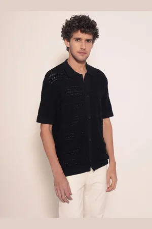 SELECTED Men Crochet Polo Collar Organic Cotton Shirt