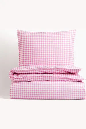 H&M Pink Patterned Pure Cotton Single Duvet Cover Set