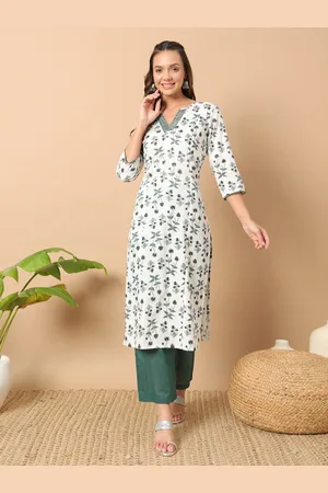 FIORRA Floral Printed Notch Neck Pure Cotton Kurta With Trousers