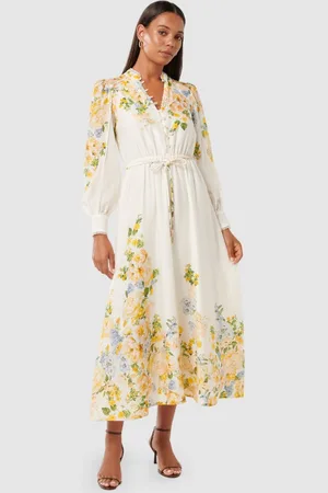 Forever New Floral Print Bishop Sleeve A-Line Midi Dress