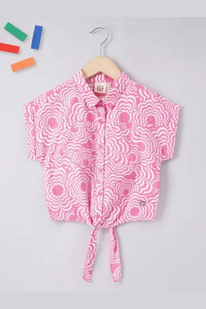 Ed-a-Mamma Girls Floral Print Extended Sleeves Cotton Shirt Style Top