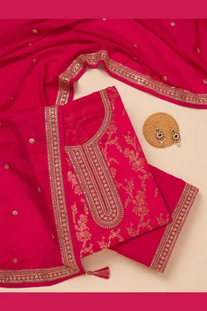 Koskii Floral Embroidered Zari Tissue Unstitched Dress Material