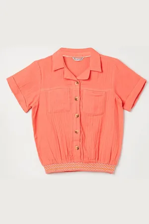 Lifestyle Girls Roll-Up Sleeves Cotton Shirt Style Top