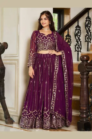Ethnic Yard Embroidered Sequinned Georgette Ready to Wear Lehenga & Blouse With Dupatta
