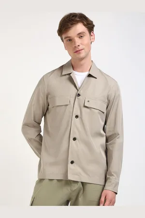 Calvin Klein Men Cuban Collar Solid Cotton Casual Shirt
