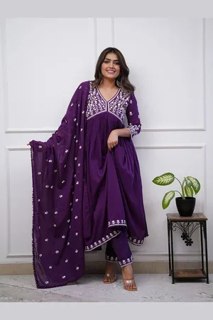 BESUCHER Floral Embroidered Empire Pure Silk Anarkali Kurta With Trouser With Dupatta