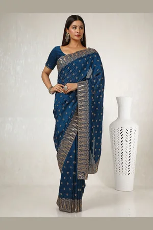 Soch Floral Embroidered Beads and Stones Tussar Saree