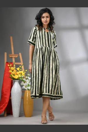 Charukriti Striped Midi Dress With Sequence Work