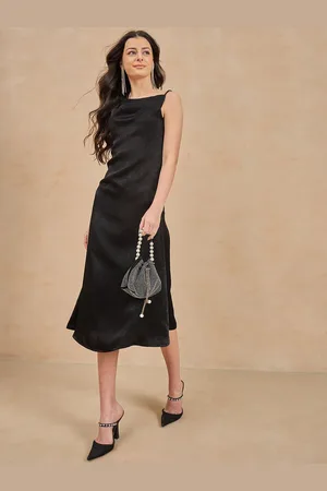 Color Capital Women Solid Black A-Line Midi Dress