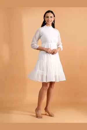 BAESD Women Self Design Tiered Fit & Flare Dress
